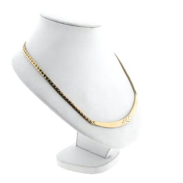 Gouden fantasieschakel collier met een tricolor vaste hanger, Ophalen of Verzenden, Gebruikt, Goud, Goud