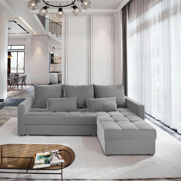 Hoekbank Kos met Opbergruimte Grijs | Universeel | €449,-, Huis en Inrichting, Banken | Bankstellen, 200 tot 250 cm, 100 tot 125 cm