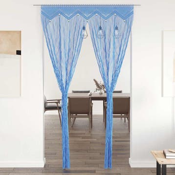 vidaXL Gordijn macramé 140x240 cm katoen blauw, Verzenden, Nieuw, Blauw