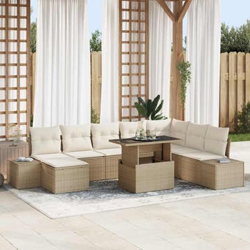 vidaXL Tuin Sofa Set 9 st Beige en Crème poly rattan, Verzenden, Nieuw, Meer dan 8 zitplaatsen