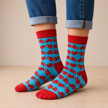 Sokken katoen - bokshandschoenen print - blauw rood - maat, Kleding | Dames, Nieuw