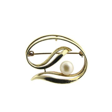 Vintage gouden broche met parel., Sieraden, Tassen en Uiterlijk, Broches, Gebruikt, Ophalen of Verzenden, Met edelsteen, Goud
