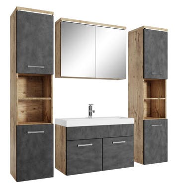 Badkamermeubel Set Paso XL 80 x 40 cm Kastanje Grijs, Verzenden, Nieuw, Wastafelkast