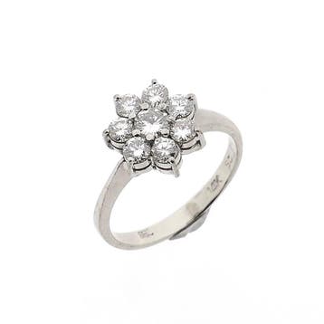 Witgouden bloemenring met diamant; 14 karaat; diamant 0,4..., Gebruikt, Ophalen of Verzenden, 17 tot 18, Met edelsteen