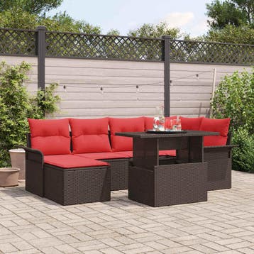 vidaXL Tuin Sofa Set 7 st Bruin poly rattan, Verzenden, Nieuw, 7 zitplaatsen