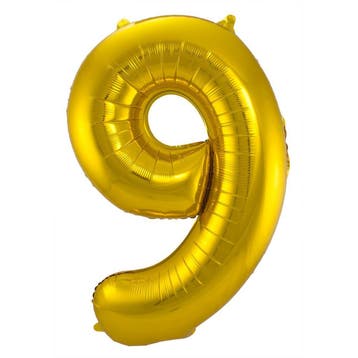 Folie Ballon cijfer 9 goud 86 cm, Verzenden, Nieuw, Versiering, Verjaardag