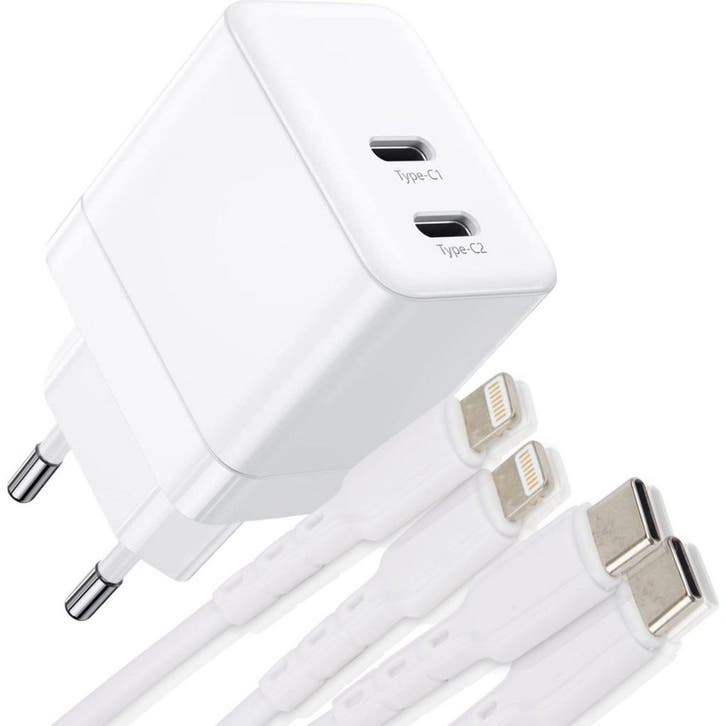 USB-C Snellader 35W + 2x Lightning Kabel - 2M - Geschikt, Telecommunicatie, Mobiele telefoons | Telefoon-opladers, Ophalen of Verzenden