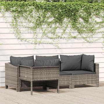 vidaXL 4-delige tuinloungeset met kussens grijs poly rattan, Verzenden, Nieuw, Loungeset