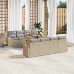 vidaXL Tuin Sofa Set met opslag 9 pcs Beige Poly riet, Verzenden, Nieuw, Rotan, Meer dan 8 zitplaatsen
