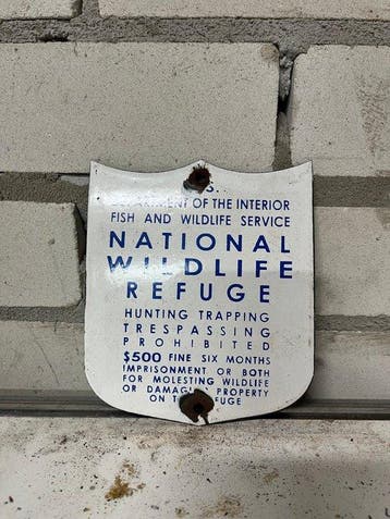 Vintage U.S. National Wildlife Refuge geëmailleerd bord –