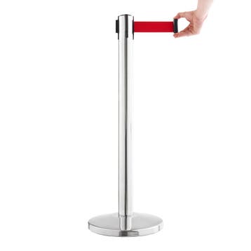 Verchroomde Afzetpaal met Rode Trekband / Afzetlint Paal...