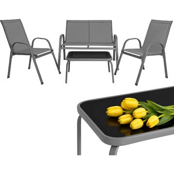 Gardlov Grijze balkonmeubelset voor 4 personen met stalen..., Ophalen of Verzenden, Nieuw