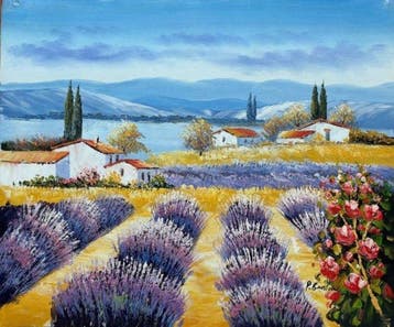 P. Brusson (XXI) - Lavender Fields in Provence by the Lake
