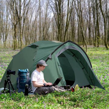 TRUUSK 2-Persoons Campingtent - Grijs - 190T Polyester - Gla, Verzenden, Nieuw