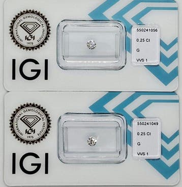 2 pcs Diamant (Natuurlijk) - 0.50 ct - Rond - G - VVS1 -, Nieuw