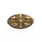Antieke bicolor gouden broche van filigrain techniek, Ophalen of Verzenden, Gebruikt, Overige kleuren, Goud