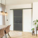 Stalen Schuifdeur met koofsysteem 3 Vlaks Olijfgroen Rook gl, Doe-het-zelf en Verbouw, Kozijnen en Schuifpuien, Nieuw, Metaal