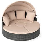 LIVSK Patio Rond Bed met Uitschuifbaar Zonnescherm - Handgew, Verzenden, Nieuw