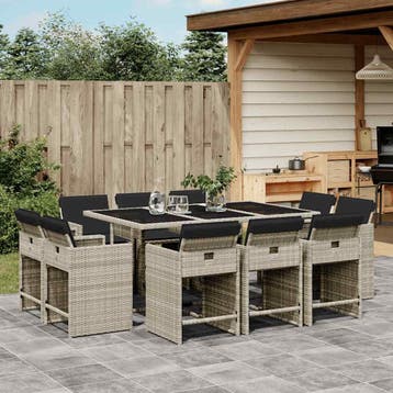vidaXL 11-delige Tuinset met kussens poly rattan lichtgrijs, Verzenden, Nieuw, Meer dan 8 zitplaatsen, Tuinset
