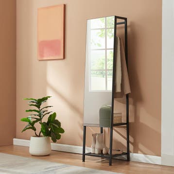 Garderobespiegel Klilbojle met kledingrek 160x40x35 cm zwart, Huis en Inrichting, Woonaccessoires | Spiegels, Verzenden, Nieuw