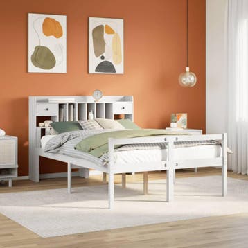 vidaXL Bed met boekenkast zonder matras grenenhout wit, Verzenden, Wit, 200 cm, 160 cm
