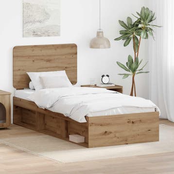 vidaXL Bedframe Artisanaal eiken 100 x 200 cm Massief, Eenpersoons, Bruin, Verzenden, Nieuw