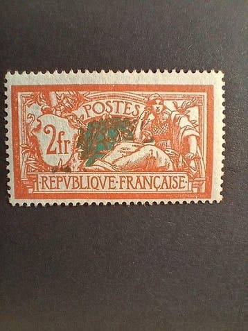 Frankrijk 1907 - Merson dentelé 2f. oranje en blauw Dubbele, Gestempeld