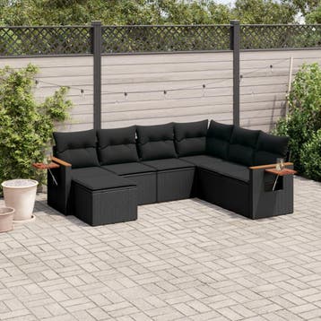 vidaXL 7-delige Loungeset met kussens poly rattan zwart, Verzenden, Nieuw, Loungeset