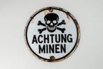 Vintage ACHTUNG MINEN waarschuwingsbord – Duitse, Antiek en Kunst