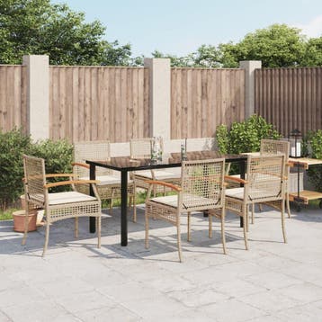 vidaXL 7-delige Tuinset met kussens poly rattan beige, Tuin en Terras, Verzenden, Nieuw, 6 zitplaatsen, Tuinset