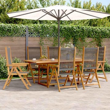 vidaXL 7-delige Tuinset polypropeen en massief hout grijs, Tuin en Terras, Verzenden, Nieuw, Hardhout, Tuinset
