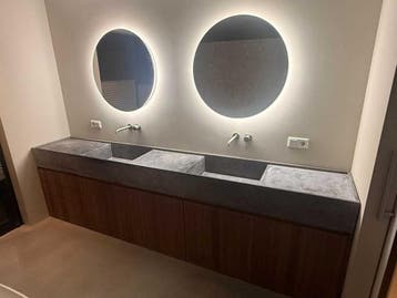 Luxe maatwerk - Badmeubelset met natuurstenen dubbele wastaf, Ophalen, Zo goed als nieuw, 200 cm of meer, Minder dan 100 cm