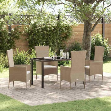 vidaXL Tuin eettafelset 5 st Beige poly rattan, Verzenden, Nieuw, Rotan, 5 zitplaatsen