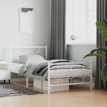 vidaXL Bedframe met hoofd- en voeteneinde metaal wit 100x190, 100 cm, Eenpersoons, Verzenden, Wit