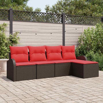 vidaXL Bankstel 5 st Bruin en Rood poly rattan, Verzenden, Nieuw, Rotan, 5 zitplaatsen