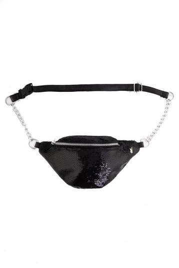 KIMU® Heuptasje Pailletten Zwart Heuptas Sequin Crossbody Ta, Ophalen of Verzenden, Nieuw, Zwart, Overige typen