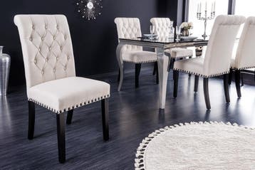 Design Stoel CASTLE beige zwart Getextureerde stof Houten, Ophalen of Verzenden, Nieuw