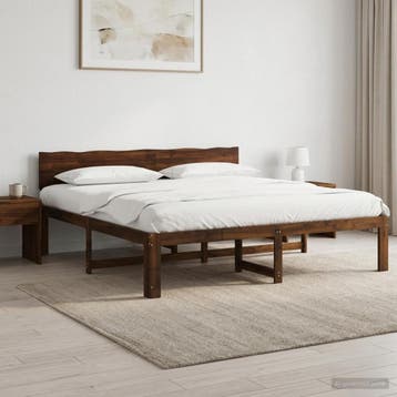 vidaXL Tweepersoonsbed met hoofdeinde ROSTOCK Donkerbruin, Huis en Inrichting, Slaapkamer | Bedden, Verzenden, Nieuw, Bruin, Hout