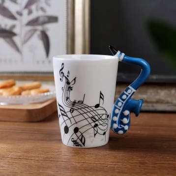 Keramiek mok Saxofoon blauw (Muziek, Mokken), Ophalen of Verzenden, Nieuw