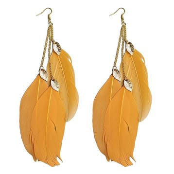 Fako Bijoux - Oorbellen - Veren Trio Blaadjes - Oranje, Verzenden, Nieuw