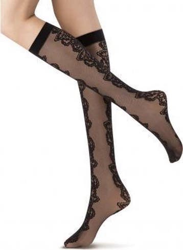 Oroblu Lacy Roses 20 Kniekous - One Size - Zwart, Verzenden, Nieuw