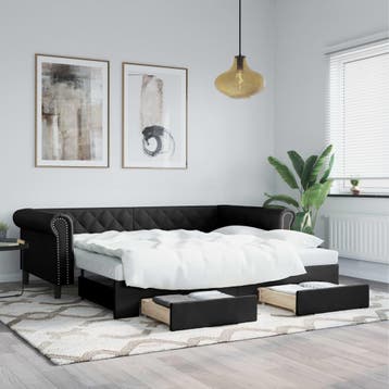 vidaXL Slaapbank met onderschuifbed en lades 90x200 cm, Overige materialen, 90 cm, Eenpersoons, Verzenden