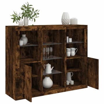 vidaXL Dressoirs met LED-verlichting 3 st bewerkt hout, Minder dan 50 cm, Verzenden, Nieuw, Minder dan 25 cm
