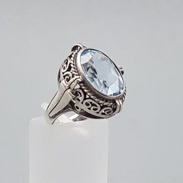 Zilver, Grote Art Deco, Blauwe Spinel(Getest) - Ring -