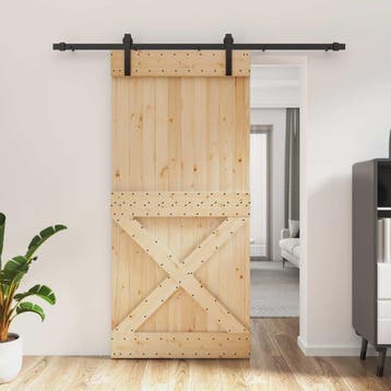 vidaXL Schuifdeur Naturel en Zwart 95 x 210 cm Massief, Verzenden, Nieuw