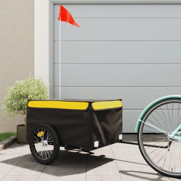 vidaXL Fietstrailer 45 kg ijzer zwart en geel, Fietsen en Brommers, Verzenden, Nieuw