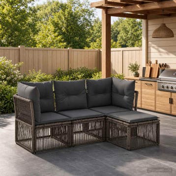 vidaXL Tuinbankenset 4 st Grijs poly rattan, Verzenden, Nieuw, 4 zitplaatsen