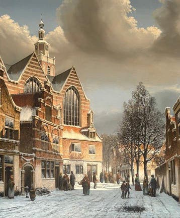 R. Vergeer (XX) - Hollands winters stadsbeeld van Gouda, Antiek en Kunst