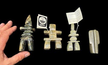 4 original stone Inuit sculptures with shield or signature