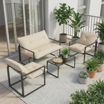 Outsunny Loungeset 4-delig Tuinset met Sofa, 2 Stoelen en Sa, Huis en Inrichting, Banken | Bankstellen, Verzenden, Nieuw